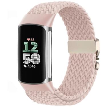 Imagem de Issinlky Pulseira trançada de nylon compatível com Fitbit Charge 6/5, pulseira elástica para Fitbit Charge 5/6 feminino e masculino