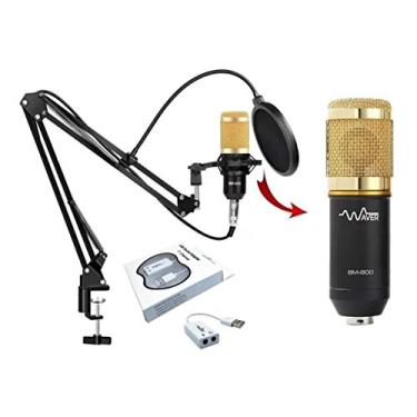 Imagem de Microfone Bm800 Plus + Pop Filter + Suporte Móvel de Mesa Waver (Dourado)
