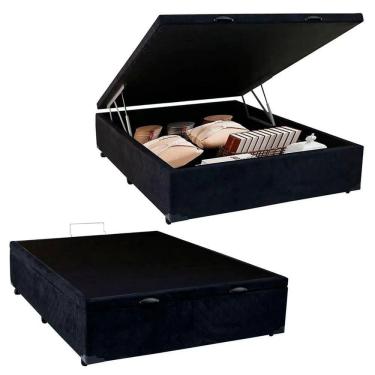 Imagem de Base Cama Box Bau Casal Preto Suede Premium 47x138x188 - Santo Box FR