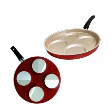 Imagem de Frigideira Antiaderente 4 em 1 Divisórias Ovos Panqueca Hambúrguer Bife 1 5 Litros Alumínio Cereja