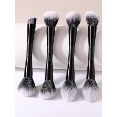 Imagem de 4 conjuntos de pincéis de maquiagem de cabeça dupla para blush, corretivo, pincel marca-texto para líquido, creme e pó - polido, mistura e pincel facial (preto)