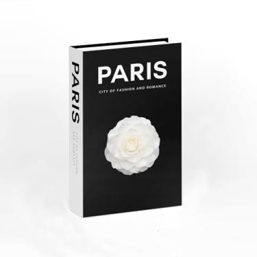 Imagem de Caixa de armazenamento de livros falsos de estilo moderno - cofre oculto decorativo para casa, escritório, organizadores de dormitório e decoração de mesa de centro (Paris1)