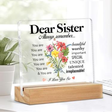 Imagem de Gifts from Sisters Brother Gifts for Birthday Christmas Dear Sister Placa de mesa transparente com frase floral decoração de placa acrílica
