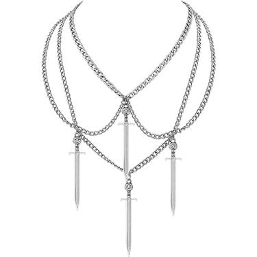 Imagem de Sacina Colar de espada de adaga de caveira grunge, colar gótico emo grunge, joia de Natal de Halloween para mulheres