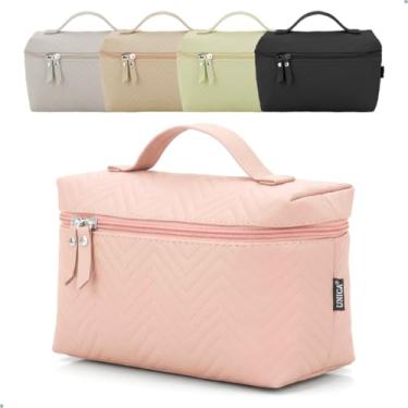 Imagem de UNIC Necessaire Feminina, Bolsa de Cosméticos com Textura Zigzag, 4 Cores, Prática e Funcional, 21 x 9,5 x 13 cm (rosa)