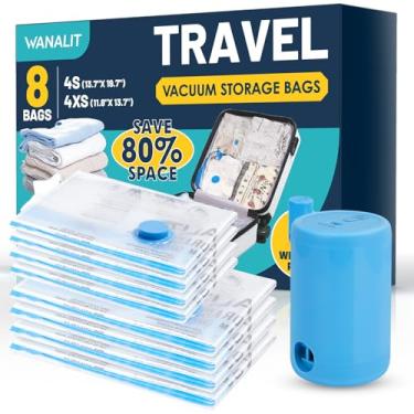 Imagem de Bolsas de armazenamento a vácuo para viagem, pacote com 8 (4P + 4PP), bolsas de vedação a vácuo com bomba elétrica recarregável sem fio, bolsa de compressão para roupas, bagagem, mala, mochila, viagem