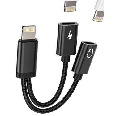 Imagem de Adaptador de fone de ouvido para iPhone (2 em 1) Dual Lightning Jack Dongle carregador divisor de áudio carregador conector auxiliar porta de alimentação para Apple 14 13 Pro para iPad certificado Mfi