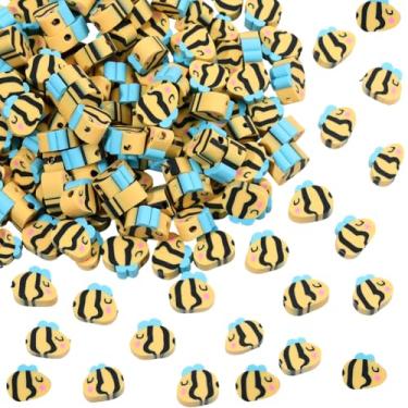 Imagem de SUNNYCLUE 1 caixa com 200 peças de contas de abelha de polímero de argila de polímero a granel amarelo feito à mão em forma de abelha em forma de inseto, espaçadores de berloques soltos para fazer