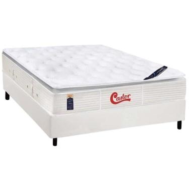 Imagem de Cama Box Casal: Colchão Molas Ensacadas Castor Gold Star Slx Vitagel + Base Crc Courano White (138x188)