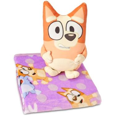 Imagem de Conjunto de travesseiro e cobertor Bluey Bingo Lilac Dotty Fun Hugger – Personagem de pelúcia de 28 cm com cobertor de lã macia de 101,6 x 127 cm – Aconchegante para crianças, meninas, meninos