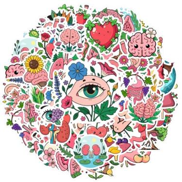 Imagem de 70 peças, anatomia, natureza, floral, coração, humor, adesivos, papelaria, coração, para celular, guitarra, notebook, mala, copo, laptop, motocicleta, bagagem, telefone