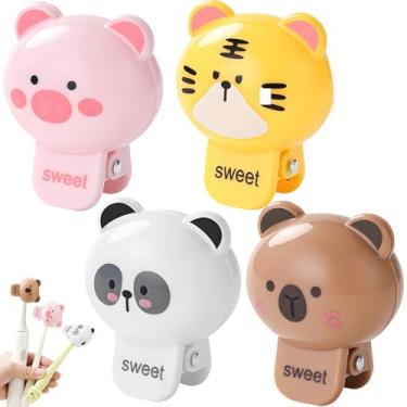 Imagem de sacxi Capa de escova de dentes em forma de animal - Pacote com 4 cápsulas de escova de fixação portátil para escovas de dentes eletrônicas e manuais, estojo de viagem à prova de poeira material ABS