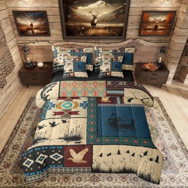 Imagem de Erosebridal Conjunto de cama King com 7 peças de peixe de pato selvagem | Conjunto de edredom para crianças, adolescentes e adultos, cama rústica em uma bolsa, campo rural, casa de fazenda, animais
