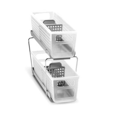 Imagem de Organizador Plástico Multiuso Mini 2 Andares Madesmart com Compartimentos Deslizantes Divididos, Organizador Compacto para Pia e Armário, Fosco