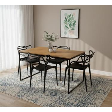 Imagem de Mesa de Jantar Industrial, Estrutura Metálica, Tampo MDF 120x80cm, com 4 Cadeiras Allegra Pretas (Mesa Freijó)