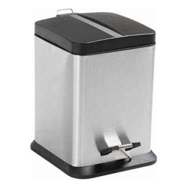 Imagem de Lixeira Banheiro Em Inox Jaspe 6 Litros Quadrada Com Tampa Escritório 