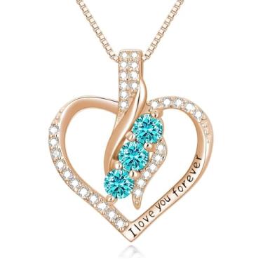 Imagem de Colar feminino com pedra de nascimento de coração rosa - prata esterlina S925 sólida com símbolo infinito banhado a ouro rosa do amor dos namorados, dia das mães, aniversário, presente de aniversário