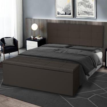 Imagem de Kit Cabeceira Painel E Calçadeira Baú Queen 1,60m Roma Material Sintético Marrom Sky Mobile