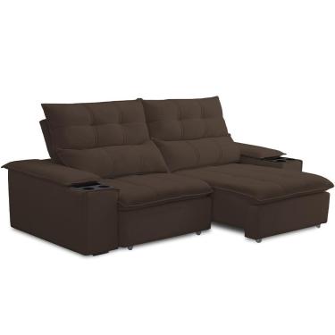 Imagem de Sofá Retrátil Reclinável Para Sala De Estar Living 210cm ártico F04 Veludo Marrom - Lyam Decor