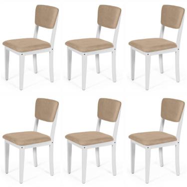 Imagem de Conjunto 6 Cadeiras De Jantar Estofada Em Madeira Maciça Ella Branco/bege