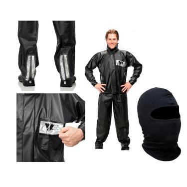 Imagem de Kit Roupa de Chuva Pantaneiro Jaqueta + Calça P.v.c Preta Moto + Capuz Touca Ninja-Unissex