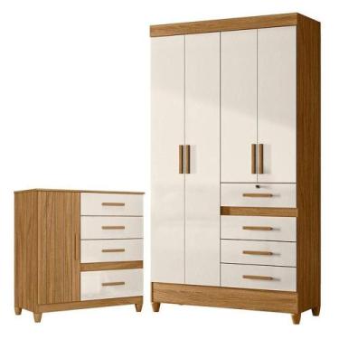 Imagem de Guarda Roupa Solteiro Sobral E Cômoda Vênus Com Pés Freijó Off White -