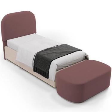 Imagem de Cabeceira Cama Box 100cm Lanna Com Puff Recamier Doha W01 Suede Rosê -