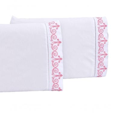 Imagem de Jogo Lençol Quarto Casal King Bordado 3 Peças Branco Rose