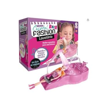Imagem de Kit Salão de Beleza Infantil com Lavatório e Boneca, Plástico, Rosa, 34x15x7cm, Acessórios de Cabelereiro Inclusos, para Crianças Acima de 3 Anos