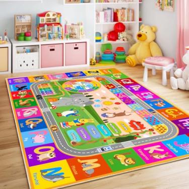 Imagem de Bolacrom Kids Educational Rug 4' x 5', Kids Collection Area Rugs for Learning ABC Alphabet, Numbers, Colors, Animal Words and Season, Washable Playmat for Playroom Classroom Children Girls Boys Room