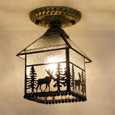 Imagem de Luminária de teto contemporânea LED estilo retrô americano para sala de estar, restaurante, quarto, casa de campo, hotel, corredor, café, bar, decoração com vidro colorido (Estilo 28)