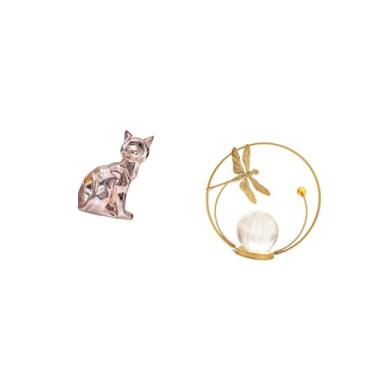 Imagem de Fenteer Elegante Escultura de Metal em Forma de Esfera de Cristal Representando Um Felino, Perfeita para Decorar Lareiras, Corredores, Quartos, Salas de Estar