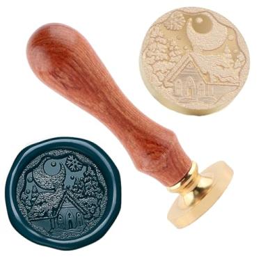 Imagem de Carimbo de lacre de cera de Natal, carimbo de latão e cabo de madeira, cabeça para cartões de Natal, convites, cartas, envelopes, cartões de felicitações, presentes