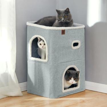 Imagem de CATBOAT Casa De Gato De 2 Andares Para Cama De Gatos Interna, Camas De Gato Cobertas E Móveis Com Almofada De Arranhar E Caverna Escondida, Lindo Condomínio Moderno Para Gatos Para Vários Animais De E