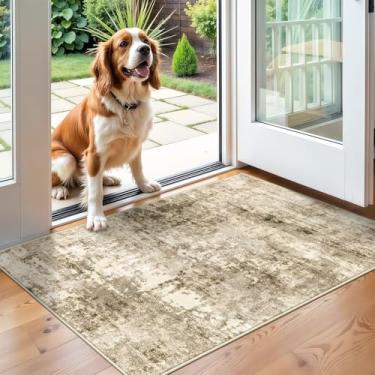 Imagem de GERUIMO Tapete de área lavável à máquina 2x3 para entrada, marrom moderno vintage abstrato, tapete antiderrapante de lã sintética macia, adequado para crianças e animais de estimação para quarto