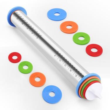 Imagem de Rolo de massa com anéis de espessura ajustável, rolo de massa de aço inoxidável, suprimentos de cozimento para pizza, bolo, macarrão, tortilla, fondant