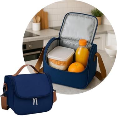 Imagem de Bolsa Térmica Grande com Alça, 7l, Lancheira Fitness, Ideal para Marmitas Lanches Frutas e Bebidas (Azul Marinho)