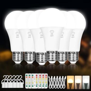 Imagem de Kimjo Pacote com 6 lâmpadas recarregáveis com controle remoto, mantenha a iluminação durante a falta de energia, lâmpada operada por bateria de emergência de 2600 mAh com 3 cores, regulável para casa