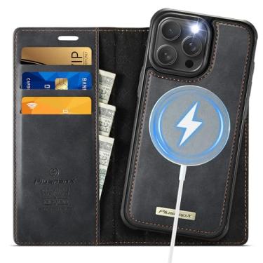 Imagem de PlusnapX Capa carteira para iPhone 13 Pro compatível com Magsafe, 2 em 1 de couro de poliuretano flip com bloqueio de RFID, suporte para cartão, à prova de choque, capa magnética destacável para