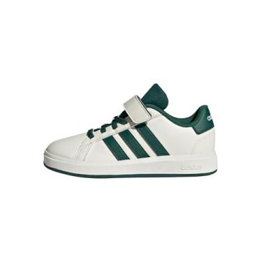 Imagem de adidas Tênis infantil unissex Grand Court 2.0 com cadarço elástico e alça, branco/verde universitário/preto, 10.5 Little Kid