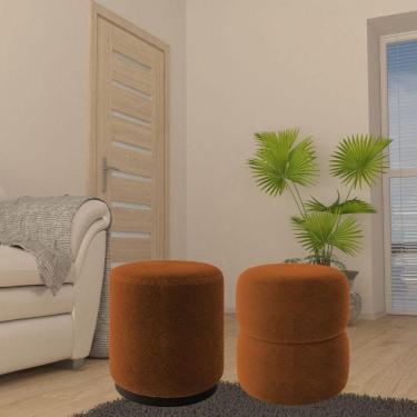 Imagem de Kit 2 Puff Decorativo Estofado Para Sala De Estar Zara Bouclé Terracota