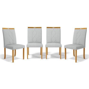 Imagem de Kit Com 4 Cadeiras Ana Madeira Maciça Estofadas Para Mesa De Jantar Linho Cinza 407