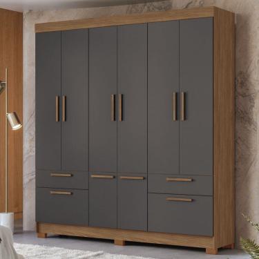 Imagem de Guarda-Roupa Casal Leoni 8 Portas 4 Gavetas Jatoba/Grafite - Pnr Móveis