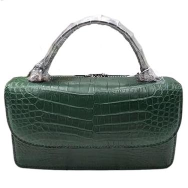 Imagem de Bolsa feminina autêntica de crocodilo com pele de barriga chique e couro de jacaré genuíno, bolsa de ombro cruzada, Verde, 22cm(Length) x 12cm(Height) x 8cm(Deep)