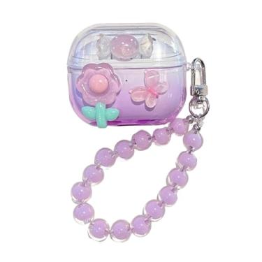 Imagem de GUAYQAT Capa de fone de ouvido para Samsung Galaxy Buds3 FE/Buds 3 Pro/Buds 3, linda estampa de flores de borboleta 3D, gradiente, transparente, capa protetora de TPU com pingente para meninas