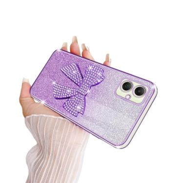 Imagem de TSAYGFK Capa compatível com Samsung A05 para meninas e mulheres com cristal TPU macio brilhante fofo com glitter 3D com cordão à prova de choque capa protetora para Galaxy AO5, violeta