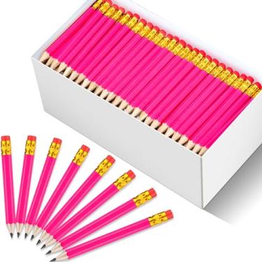Imagem de Chivao 600 mini lápis de golfe a granel com borracha tamanho 2 HB lápis curtos pré afiados para operação Natal, escola, lembrancinhas de festa, material de escritório, 10 cm (vermelho rosa)