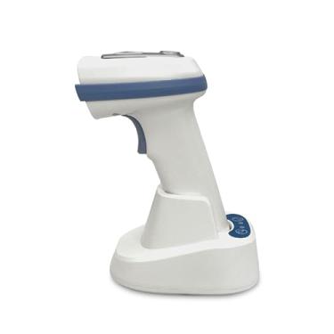 Imagem de AMBIR BR312 Scanner de código de barras sem fio, estação de carregamento USB de 2,4 GHz, branco/azul