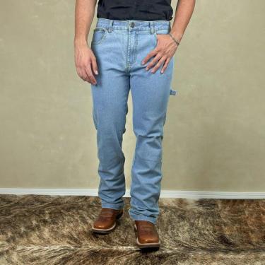 Imagem de Calca Country Carpinteira Masculina Cowboy Texana Pura Raça, Azul clar