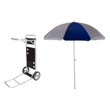 Imagem de Kit Guarda Sol 1,80m Carrinho De Praia Com Avanço Aço Cores Variadas -